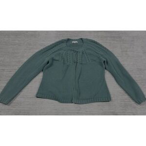 Studio‎ Works Sweater Womens Petite Large Green Cardigan Cotton Blend